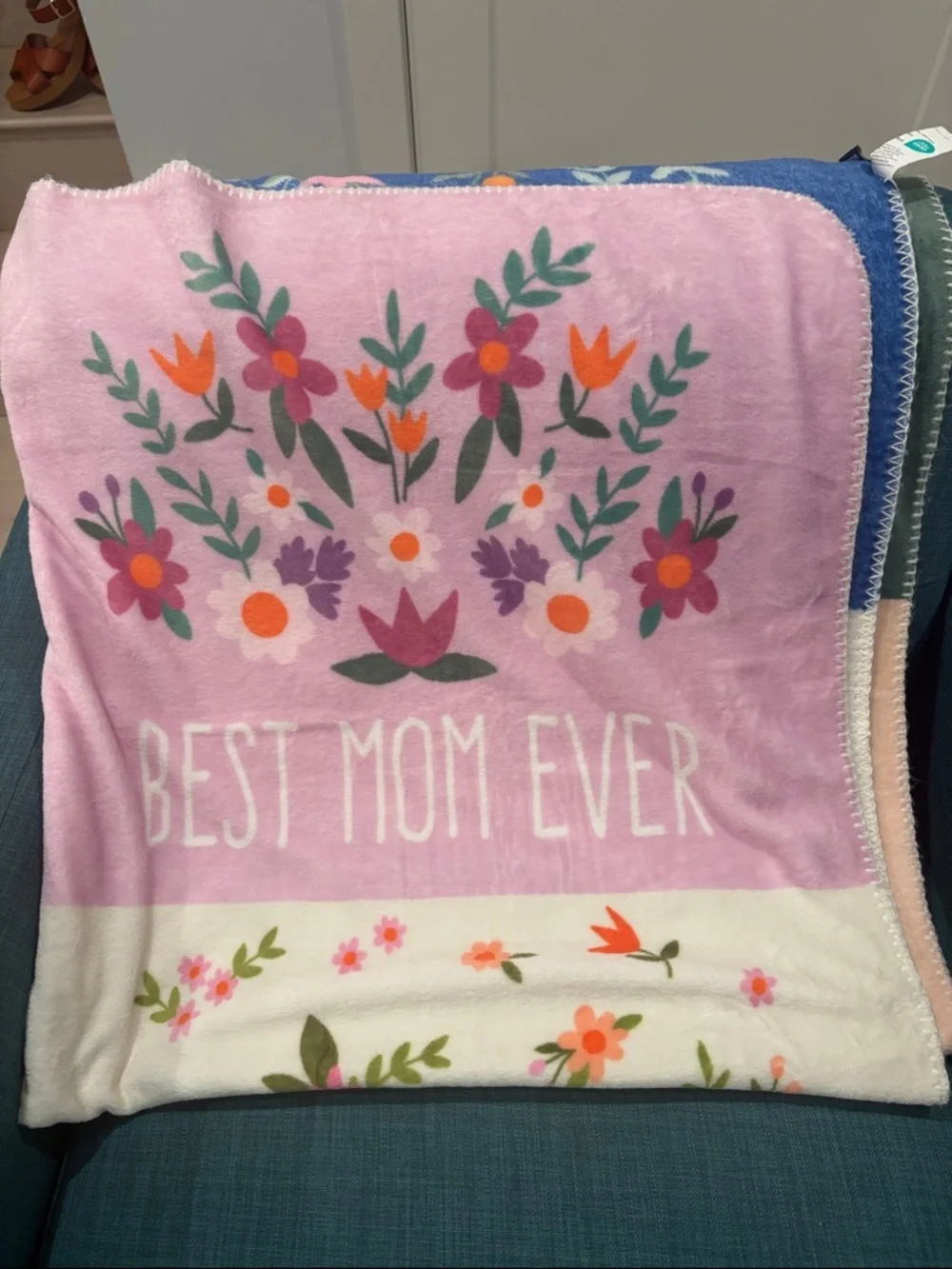 Floral Mom Patchwork Throw Blanket - Pink, Navy, Cream